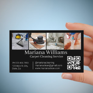 carpet cleaning service 4 photos qr code black business card