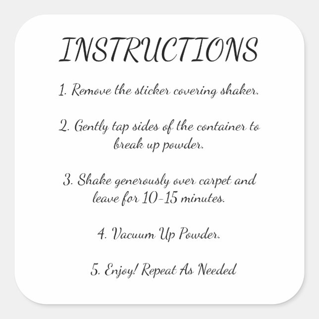 Carpet Deodorizer Instructions Square Sticker (Front)