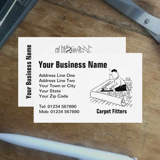 Customizable Carpet Fitting Services Cartoon Business Card