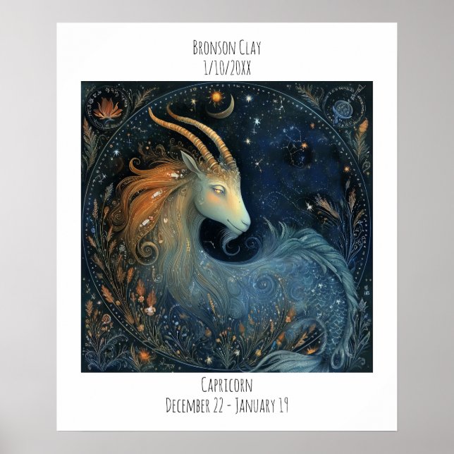 Carpicorn Zodiac Astrology Name & Birthday Poster (Front)