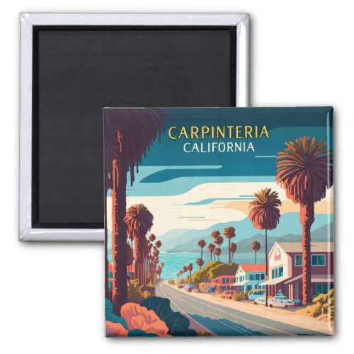 Carpinteria California Sunset Palm Trees Retro  Magnet