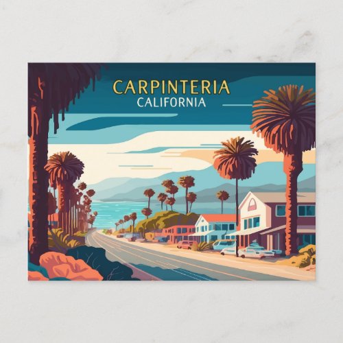 Carpinteria California Sunset Palm Trees Retro  Postcard