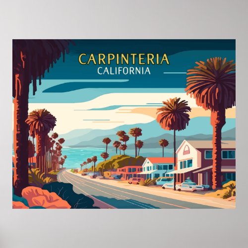Carpinteria California Sunset Palm Trees Retro Poster
