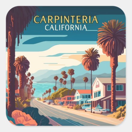 Carpinteria California Sunset Palm Trees Retro  Square Sticker