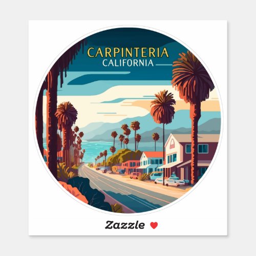 Carpinteria California Sunset Palm Trees Retro  Sticker
