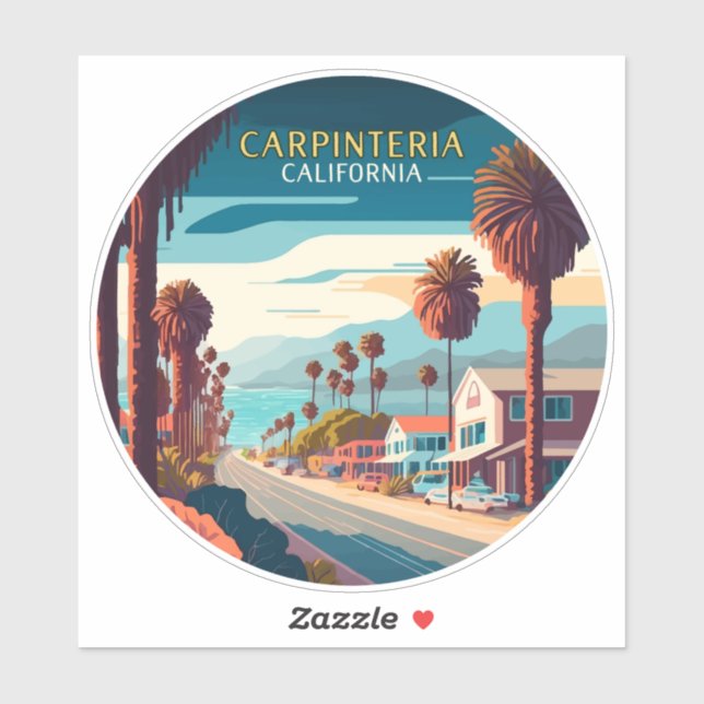 Carpinteria California Sunset Palm Trees Retro  Sticker (Sheet)