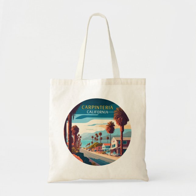 Carpinteria California Sunset Palm Trees Retro  Tote Bag (Front)