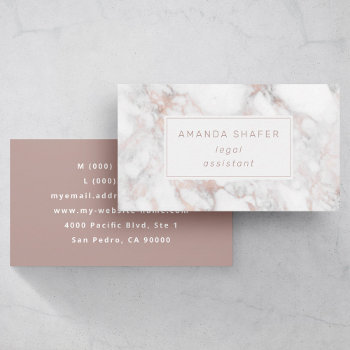Carrara Marble Faux Rose Gold Business Card by beckynimoy at Zazzle