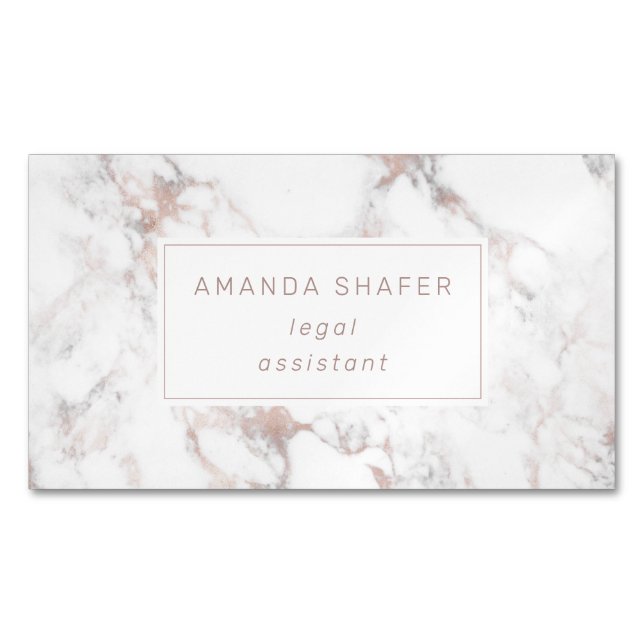 Carrara Marble Faux Rose Gold Business Card Magnet (Front)