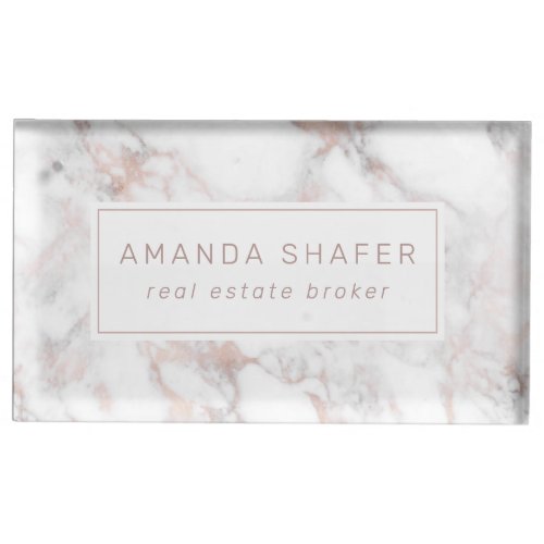 Carrara Marble Faux Rose Gold Name Badge Place Card Holder