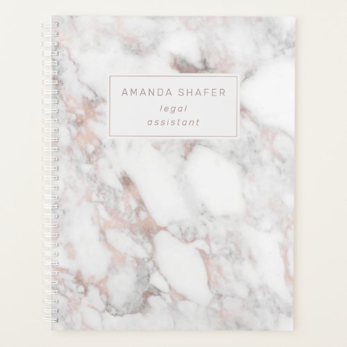 Carrara Marble Faux Rose Gold Name Badge Planner