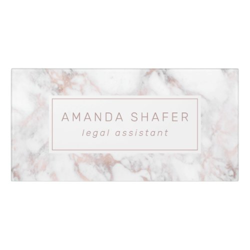 Carrara Marble Faux Rose Gold Name Door Sign