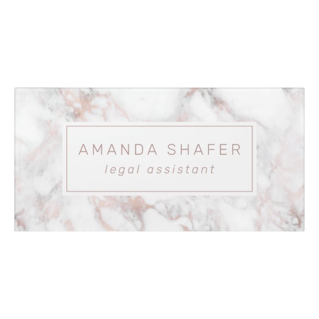 Carrara Marble Faux Rose Gold Name Door Sign (Classic Front)