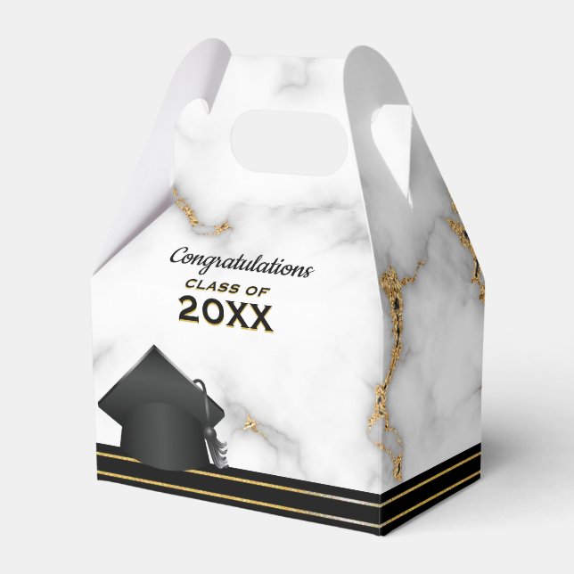 Carrara Marble Gray and Gold Graduation Party Favor Boxes (Front Side)
