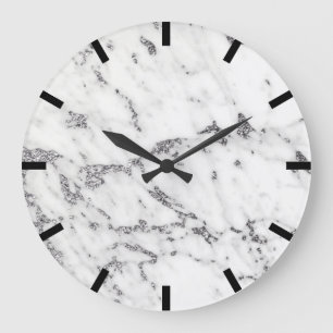 Carrara Marble Gray Silver Black White Stone Large Clock