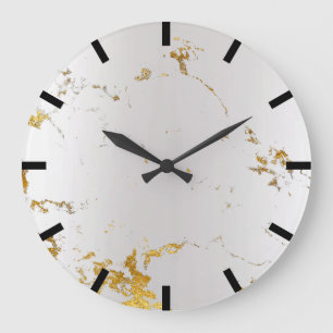 Carrara Marble Gray Silver Gold Black Stone Large Clock