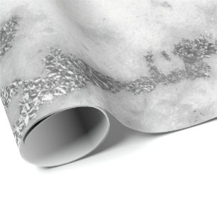 Carrara Marble White Gray Silver Strokes Minimal Wrapping Paper