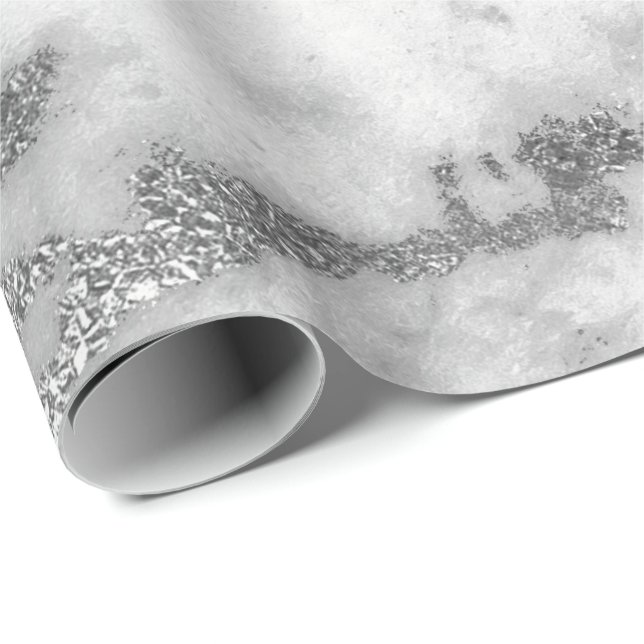 Carrara Marble White Gray Silver Strokes Minimal Wrapping Paper (Roll Corner)
