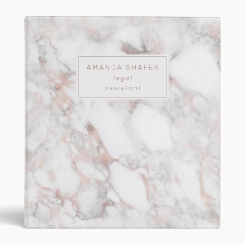 Carrara Marble with Faux Rose Gold Name Badge 3 Ring Binder