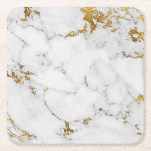 Carrara White Gold Marble Gray  Square Coasters