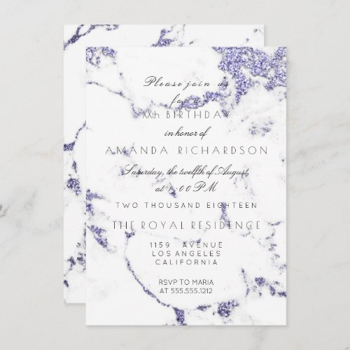 Carrara White Marble Indigo Navy Glitter Elegant Invitation