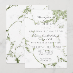 Carrara White Marble Mint Green Glitter Birthday Invitation