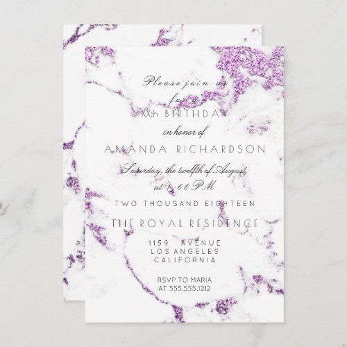 Carrara White Marble Purple Lavend Glitter Elegant Invitation