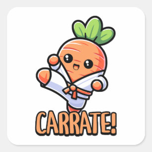Carrate! Cute Karate Carrot Pun Cartoon Is Perfect Square Sticker