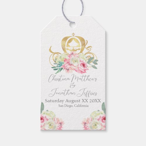 Carriage and Pink Flowers Fairy Tale Wedding Gift Tags