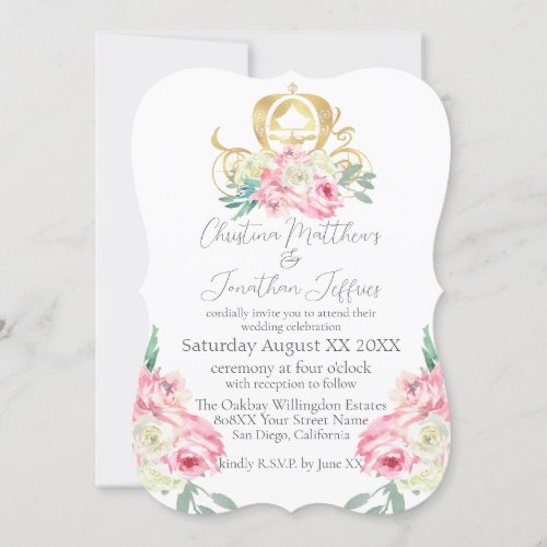 Carriage and Pink Flowers Fairy Tale Wedding Invitation