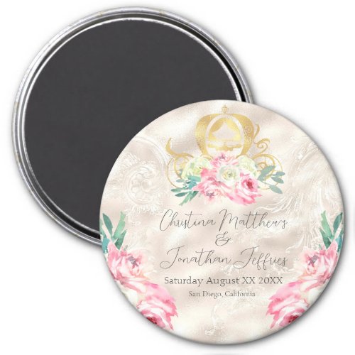 Carriage and Pink Flowers Fairy Tale Wedding Magnet