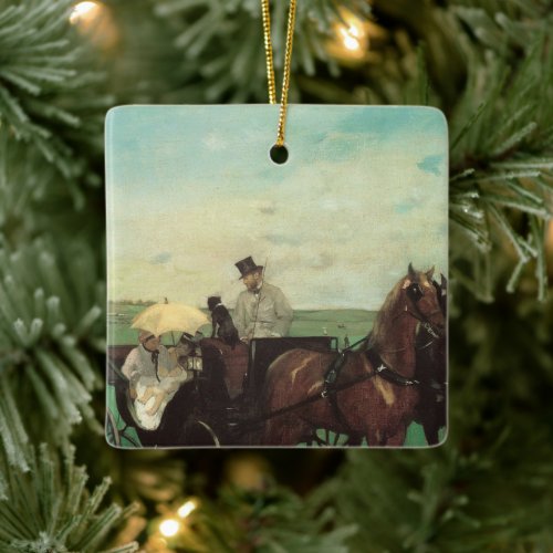 Carriage at the Races by Edgar Degas, Vintage Art Ceramic Ornament