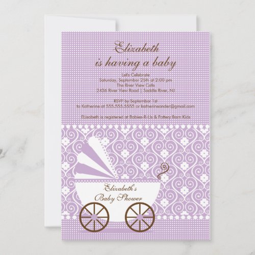 Carriage Baby Shower Invitation Lavender Girl