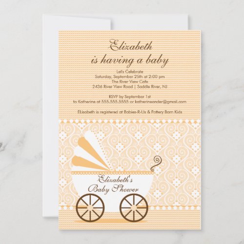 Carriage Baby Shower Invitation Peach boy or girl