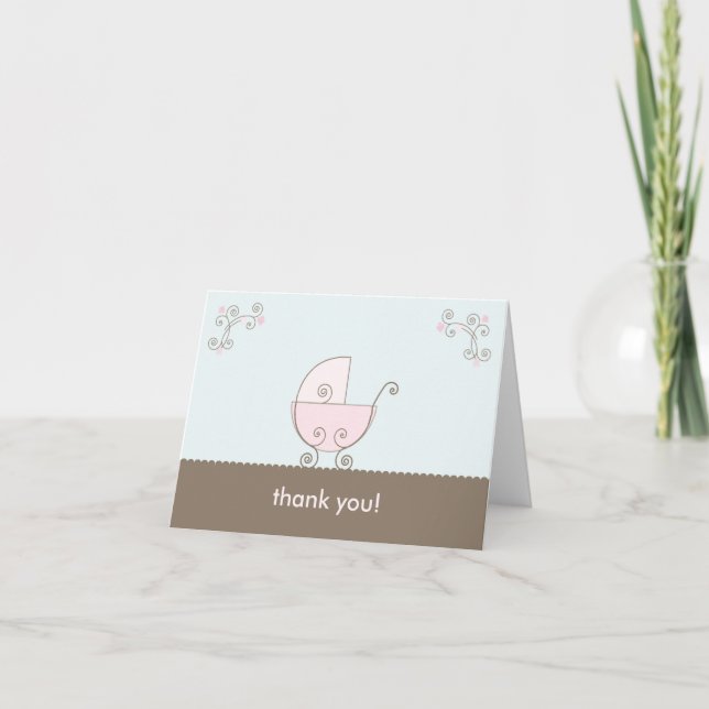 Carriage Baby Shower Thank You - Pink (Front)