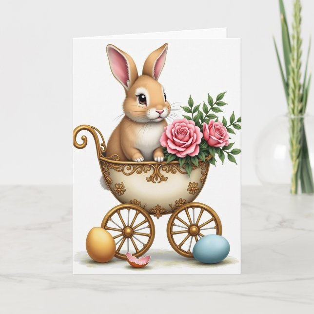 Carriage Bunny Spring Celebration Card (Front)