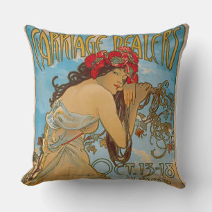 Carriage Dealers by Alphonse Mucha (1902)  Throw Pillow
