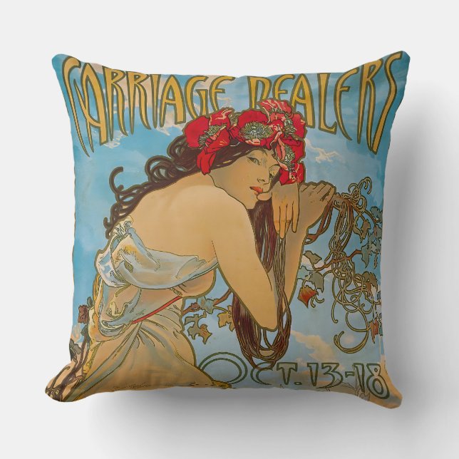 Carriage Dealers by Alphonse Mucha (1902)  Throw Pillow (Front)