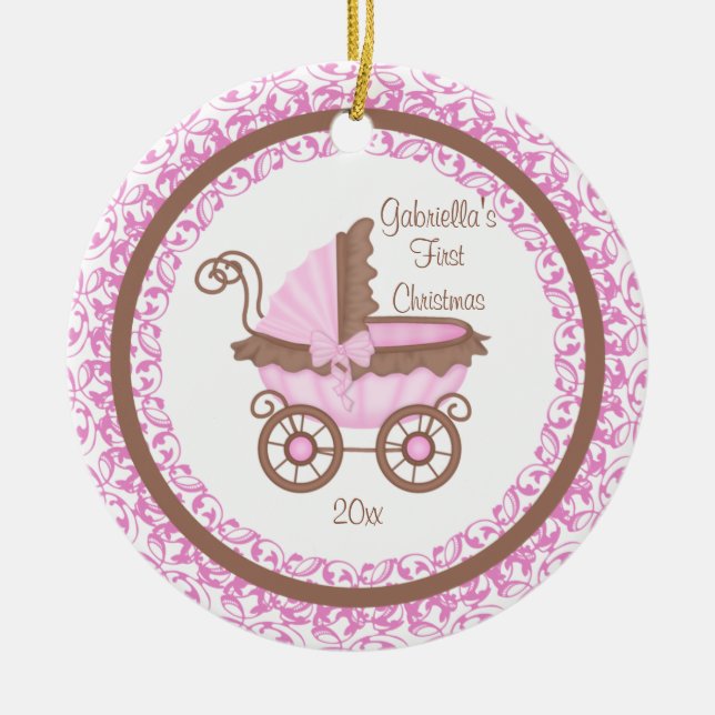 Carriage Girl Baby's First Christmas Ornament (Front)