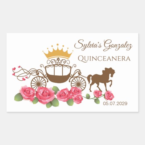 Carriage horses crown roses Quinceanera Rectangular Sticker