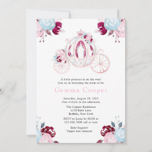 Carriage Pink and Silver Glitter Girl Baby Shower Invitation