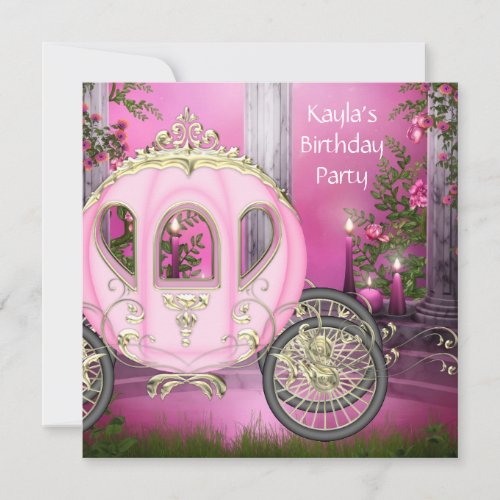 Carriage Pink Roses Princess Birthday Party Announcements