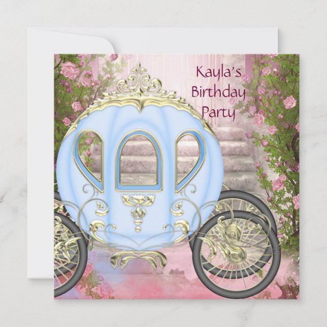 Carriage Pink Roses Princess Birthday Party Invitation (Front)