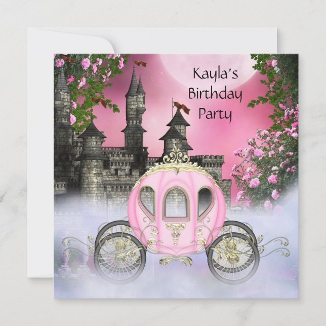 Carriage Pink Roses Princess Birthday Party Invitation (Front)