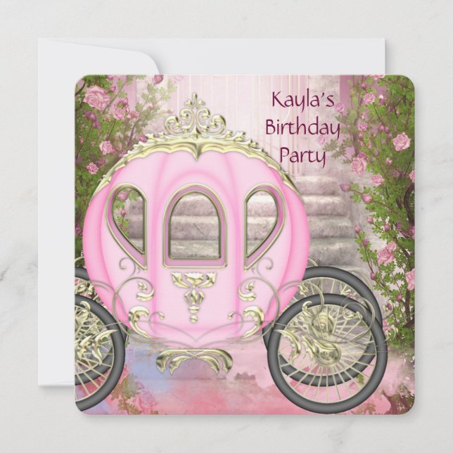 Carriage Pink Roses Princess Birthday Party Invitation (Front)