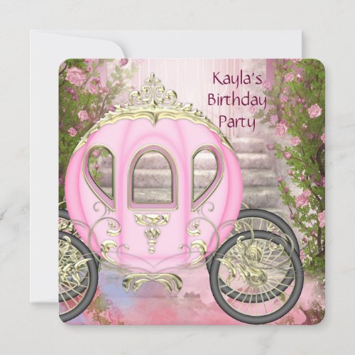 Carriage Pink Roses Princess Birthday Party Invitations