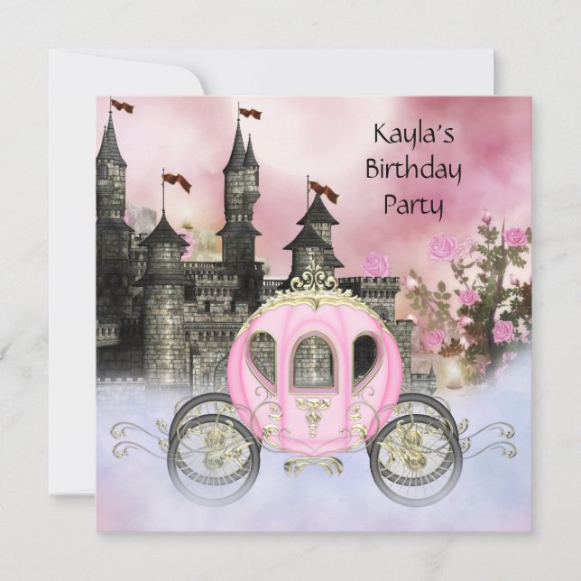 Carriage Pink Roses Princess Birthday Party Invitation (Front)