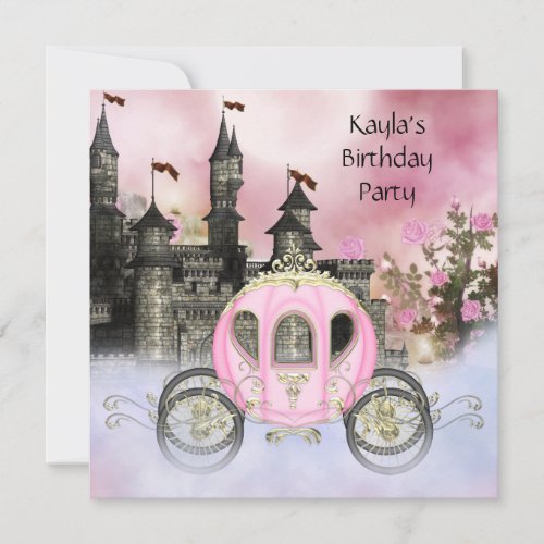 Carriage Pink Roses Princess Birthday Party Custom Invites