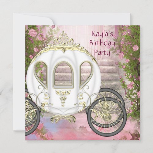 Carriage Pink Roses Princess Birthday Party Invite