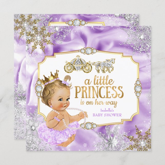 Carriage Princess Baby Shower Purple Blonde Invitation (Front/Back)